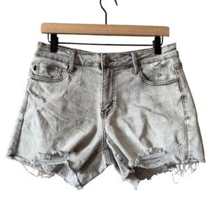 Women's L Judy Blue Gray Distressed Jean Shorts